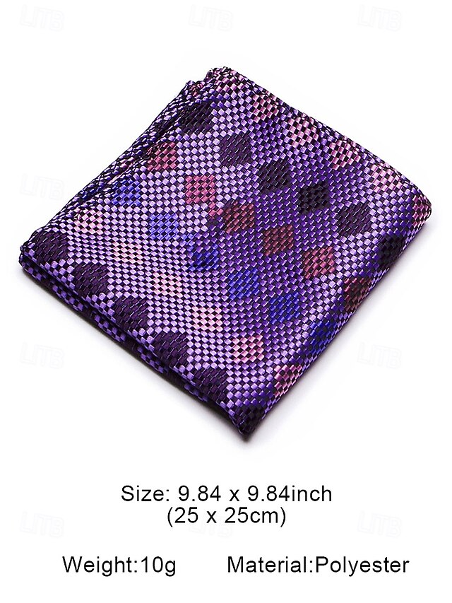 Set Men's – Checkered Purple Square and Silk Tie Pocket