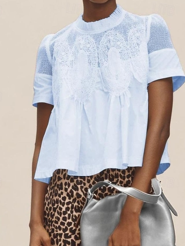 Women's Shirt Blouse Lace Plain Stylish Modern Casual Short