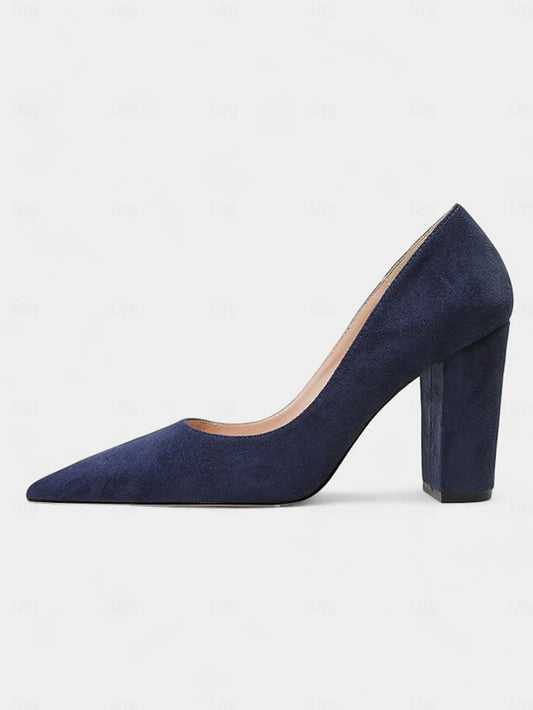 Heel Classic Block Pointed High Toe Heels Suede Women's |