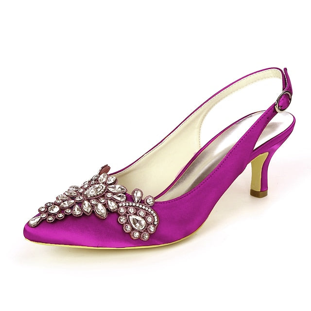Slingback Heels Crystal with for Women Beige - Embellishment