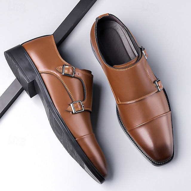 – Elegant Monk Men's Strap Double Leather Shoes