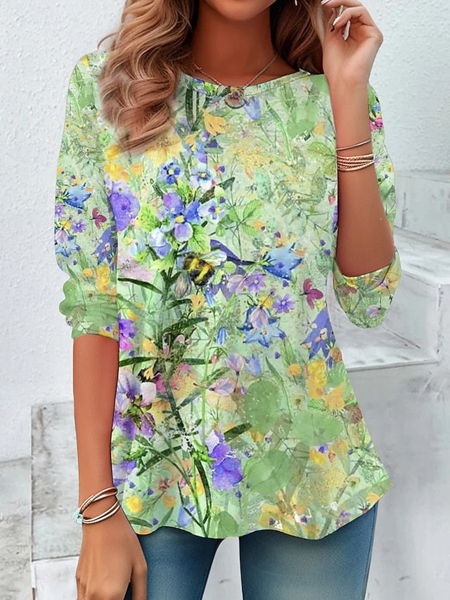 Women's T Shirt Print Graphic Plants Vintage Fashion