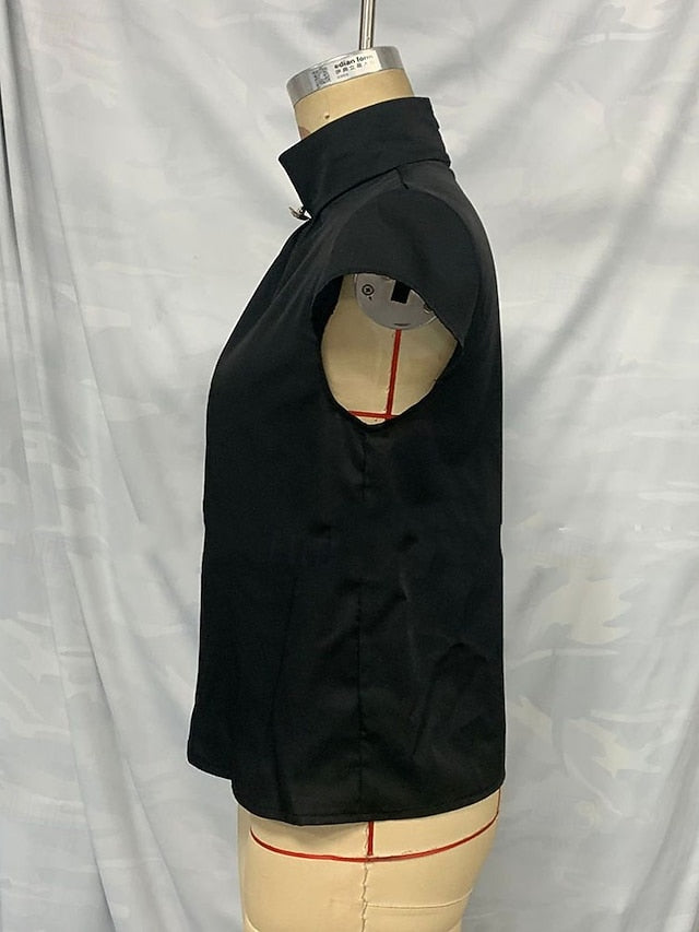 Women's Shirt Elegant Satin Top Blouse Ruched Zipper Plain