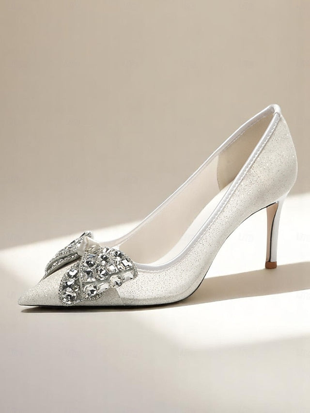 Rhinestone with Glitter Heels Women's High Bow