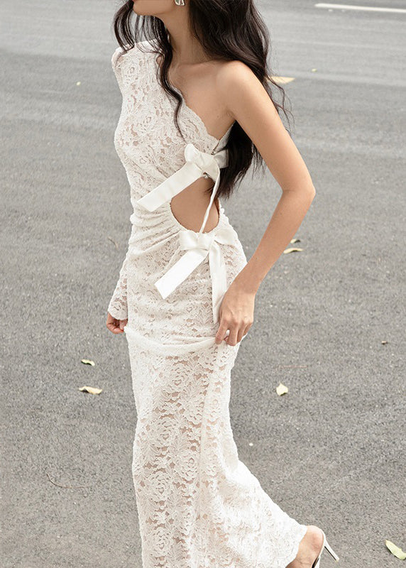 Asymmetrical Dress Lace Spring Out Chic Maxi White Hollow