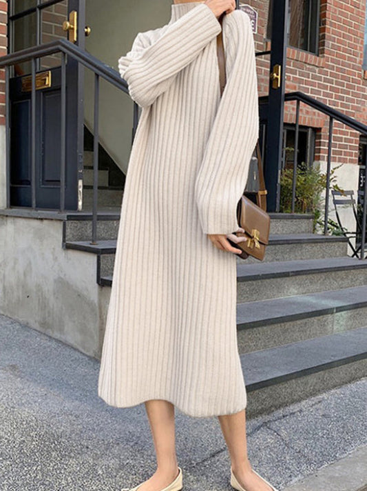 Urban Apricot High-Neck Long Sleeve Striped Knit Dress AN1055