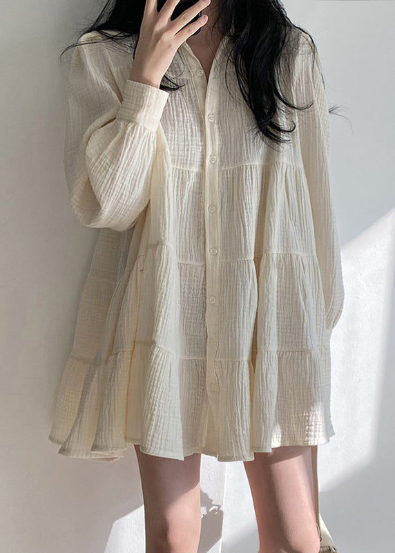 Modern Dresses Cotton Spring Wrinkled Beige Oversized Shirt
