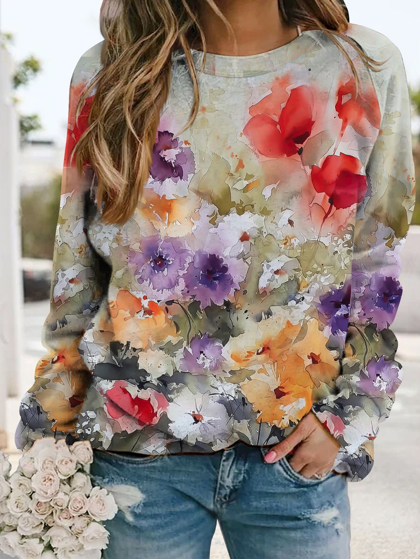 Pull ample à feuilles et fleurs de vacances GA53