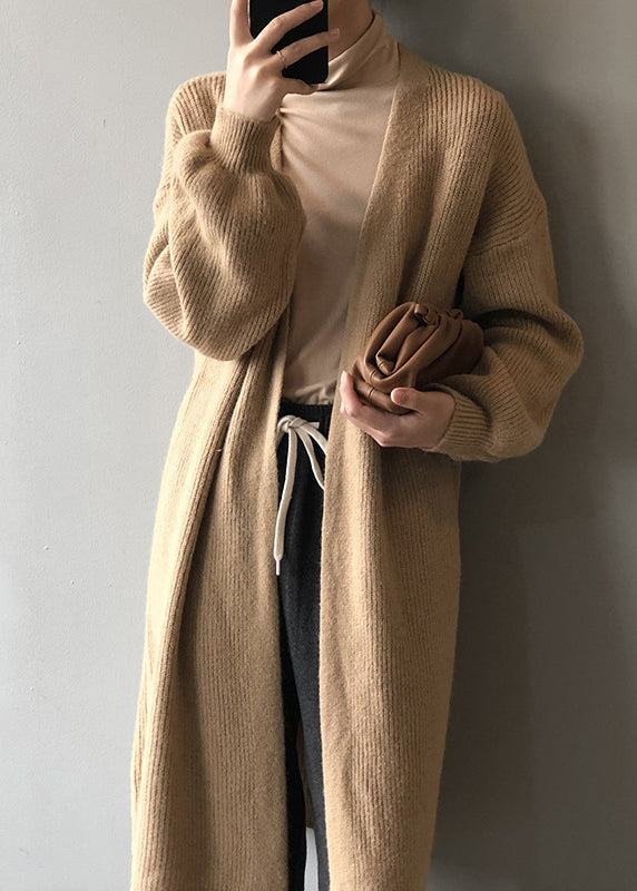 Women Versatile Camel Cozy Long Knit Cardigans Fall WD022