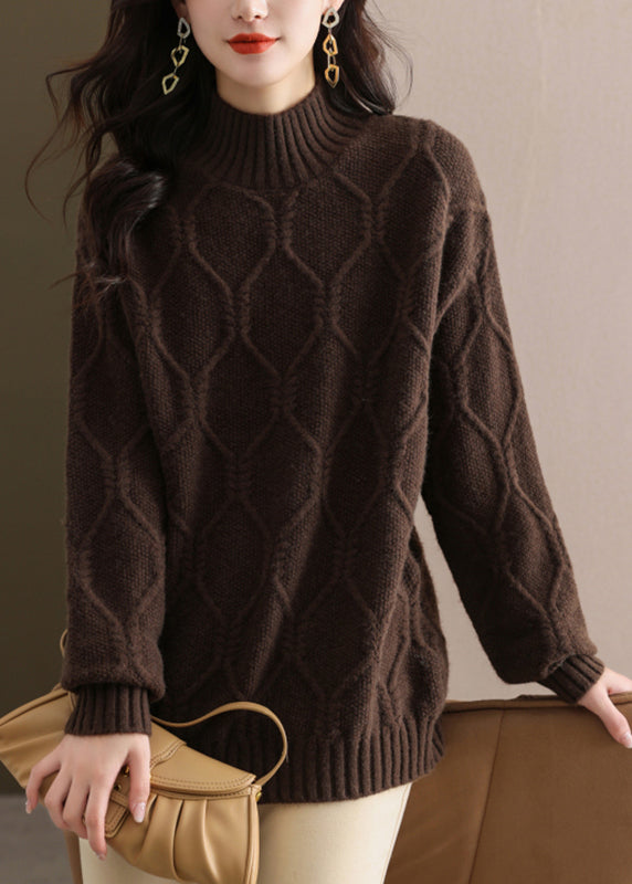 Women Coffee Turtleneck Cotton Knit Sweaters Winter WD040