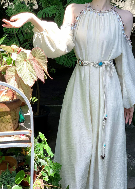 Sequins Apricot Sleeve Shoulder Long Silk Lantern Bohemian Cold