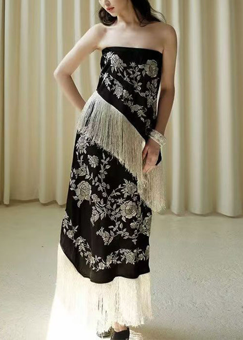 Black Novelty Dresses Sleeveless Waist Patchwork High Tasseled