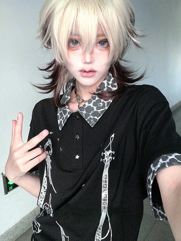 43CM With Wig Length Short Ouji White Hair Ombre And Brown Air Color Bangs