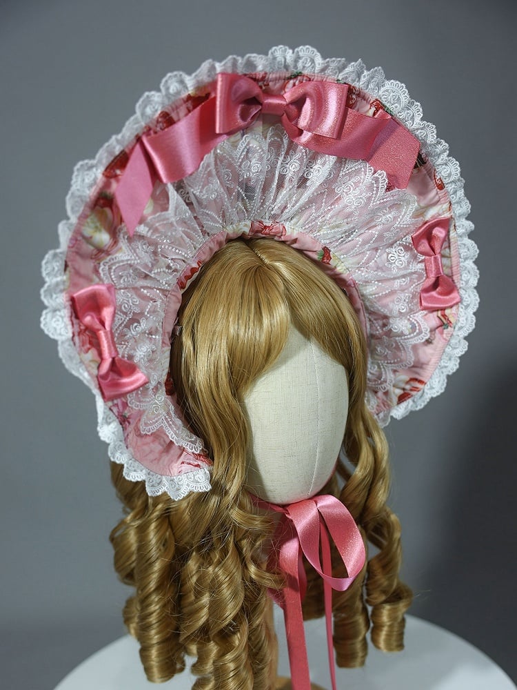 / White Lolita Yellow Sweet Bonnet Pink
