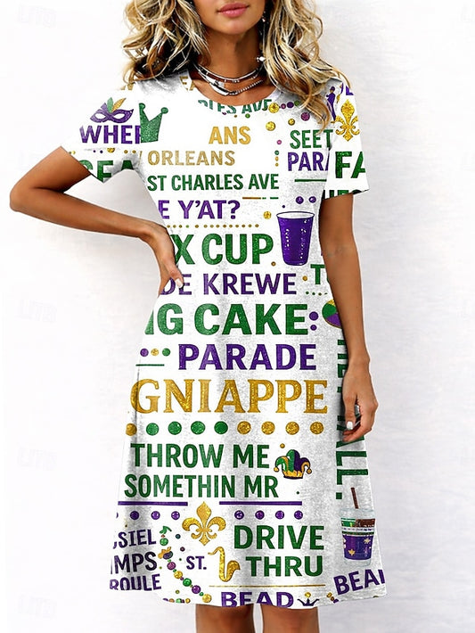 Mardi Gras Women's Midi Dress T Shirt Dress Tee Dress Shift