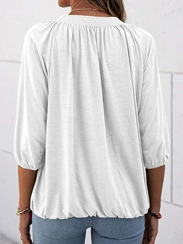 Women's T Shirt Plain Fashion Modern 3/4 Length Sleeve Crew