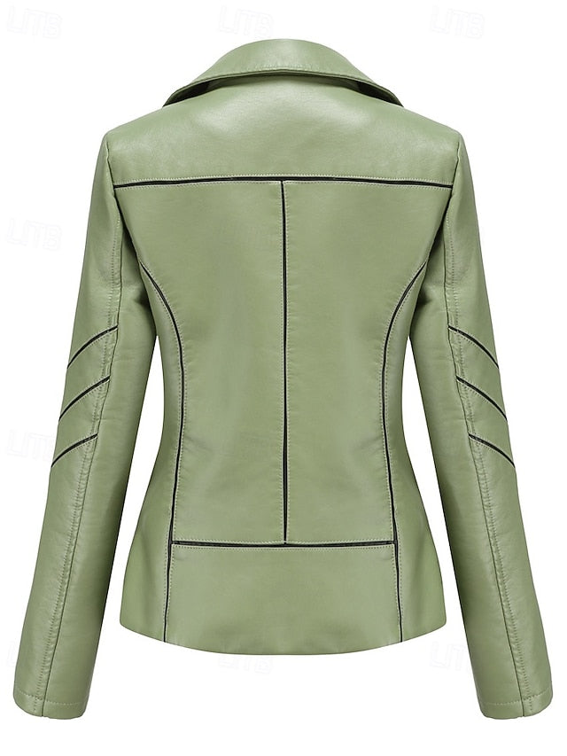 Zipper Women's Faux Jacket Comfortable Pocket Leather