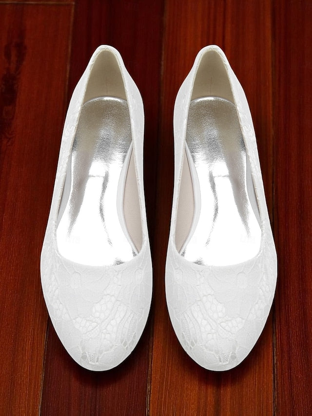 Low Women's Wedding Ivory Heel Lace Flats