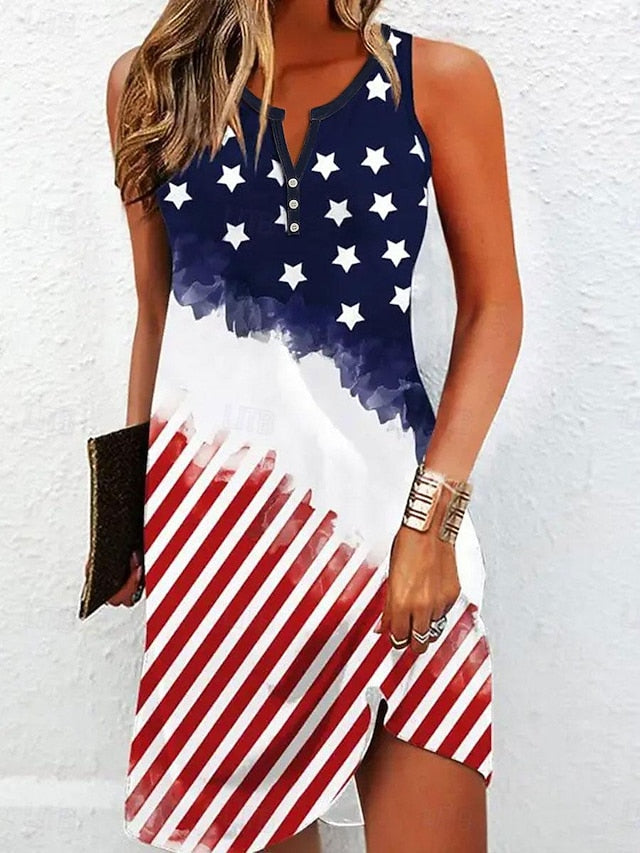 Independence Day Patriotic Women's T Shirt Casual Flag Red