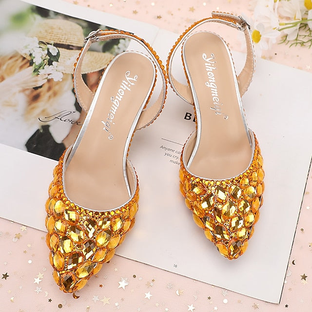 Women's Slingback Crystal Pointed-Toe Heels Rhinestone High