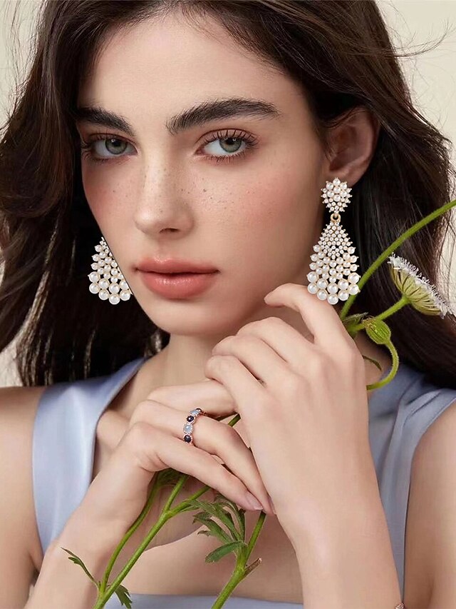 and Pearl Faux – Rhinestone Drop Earrings Vintage Elegant