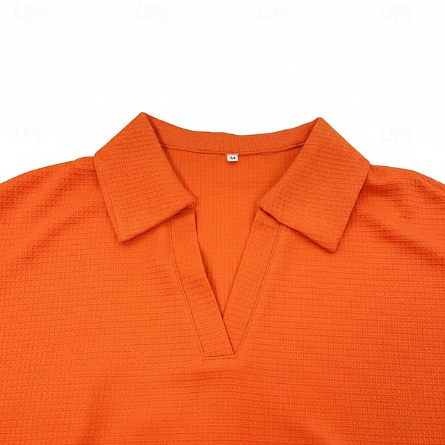 Women's T Shirt Polo Shirts Waffle Knit Tops Tee Top Plain