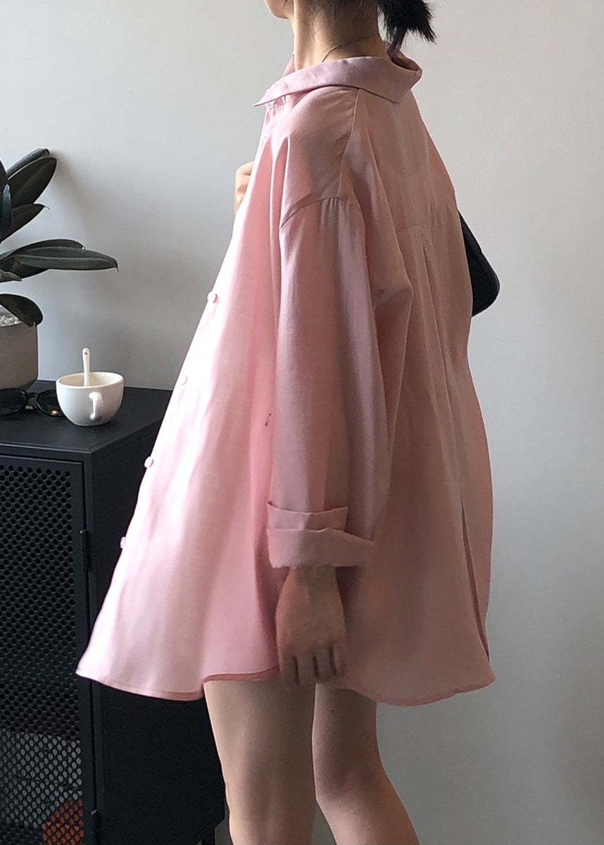 Two Shirts Pockets And Lace Pink Silk Set Shorts Loose Pieces Up