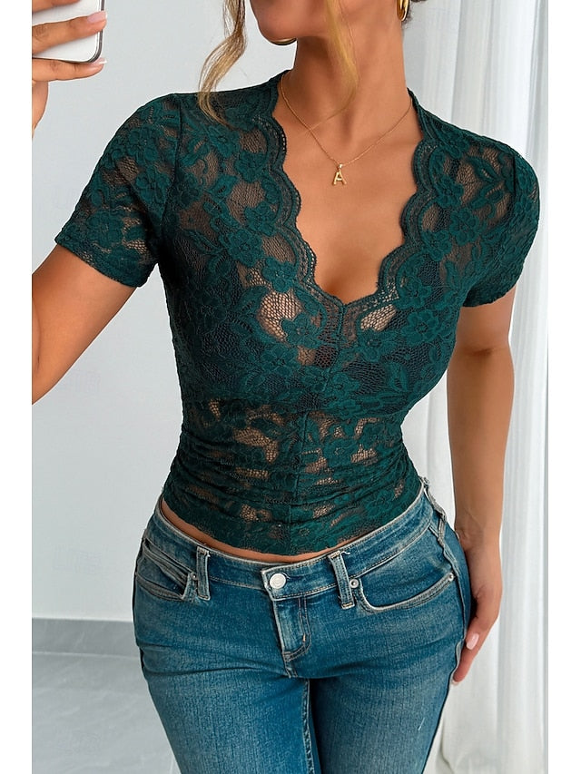 Women's Blouse Lace Tops Lace Plain Stylish Modern Short