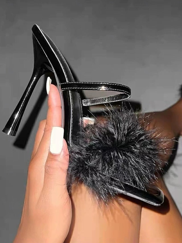 Feathered Bold High Sandals Heeled Green –