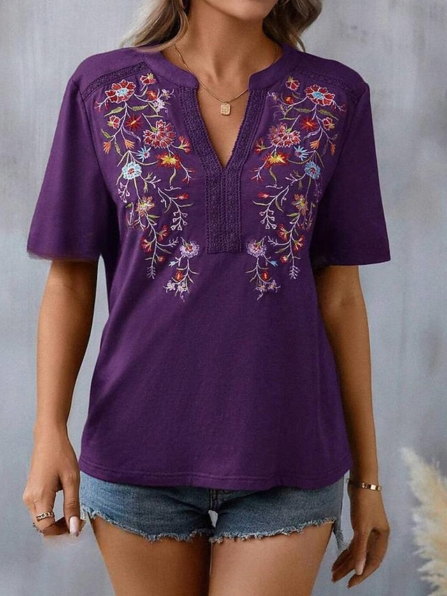 Women's Lace Shirt T Shirt Lace Patchwork Embroidered
