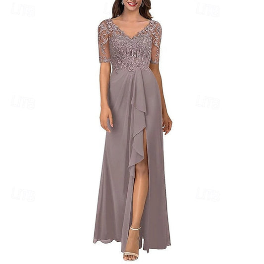 Bride V Dress Simple Mother of Elegant A-Line the Neck