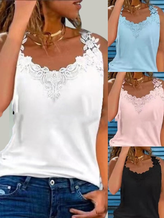 Women's Tank Top Blouse Lace Tops Lace Plain Stylish