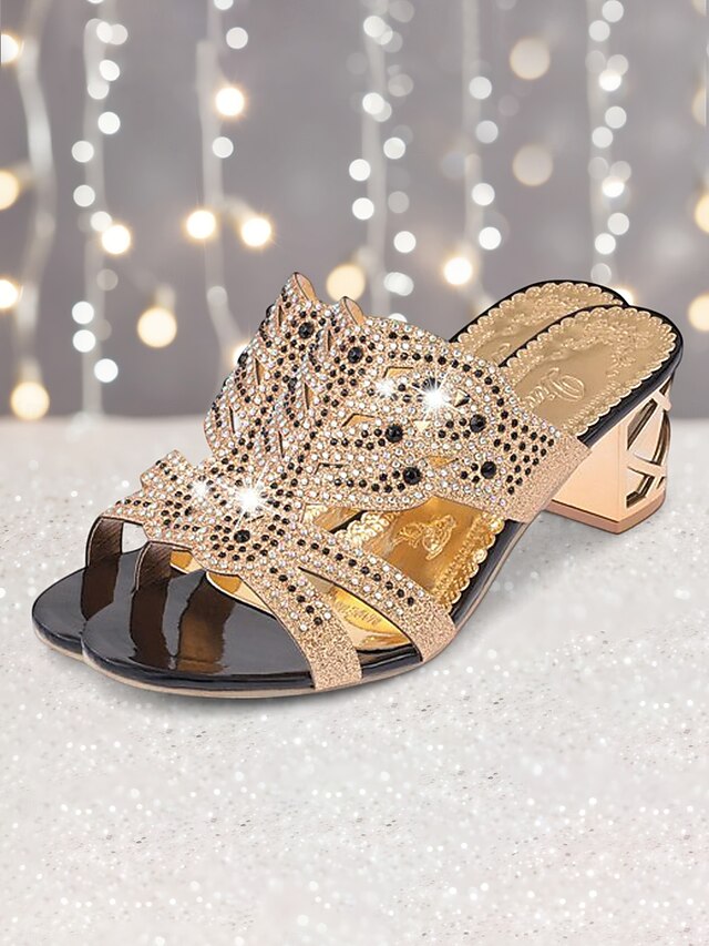 and Gold - Heeled Sandals Embellished Green Rhinestone