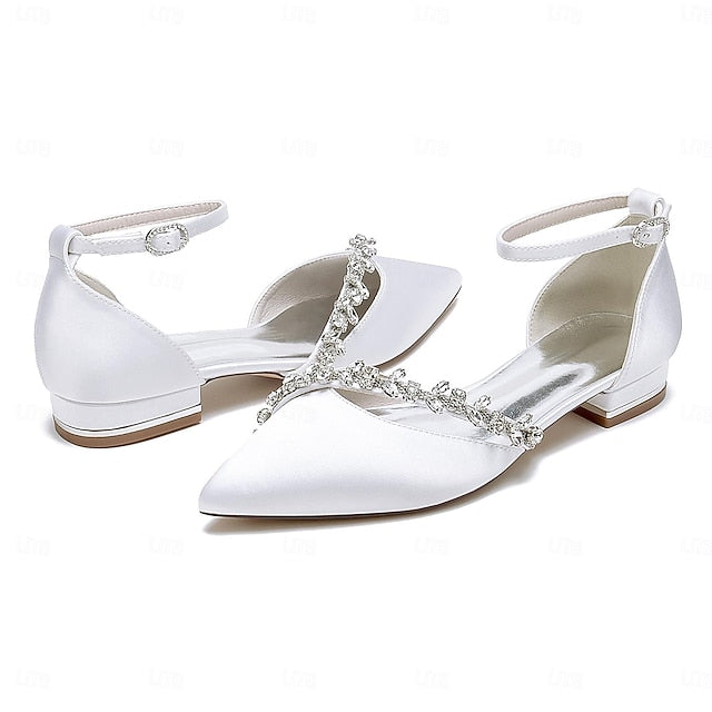 – Flats Pointed Toe Wedding Elegant Satin Women's White