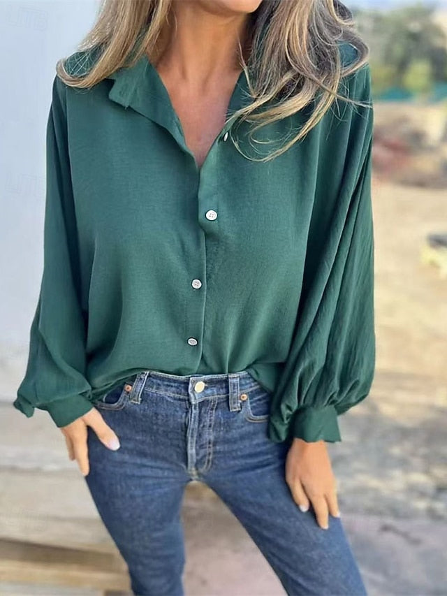 Women's Blouse Dressy Tops Ruched Patchwork Buttons Solid
