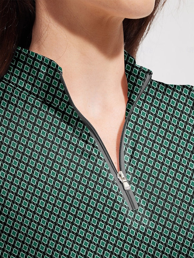 Women's Golf Polo Shirt Green Dark Blue Long Sleeve Top