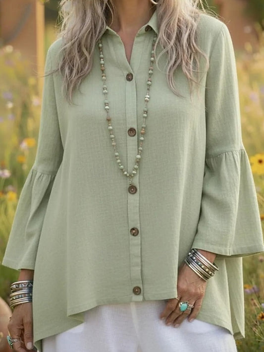 Women's Shirt Cotton Linen Shirts Blouse Patchwork Buttons