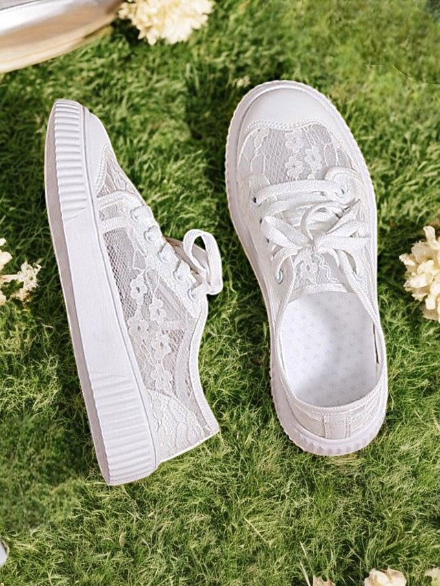 Wedding – Sneakers Floral for Casual Women Lace Bridal Shoes