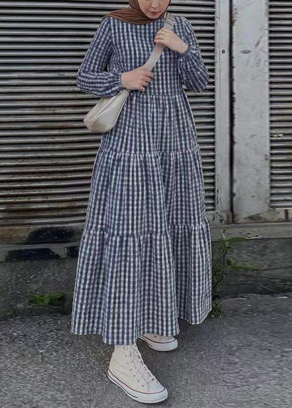 Maxi Cotton Simple Spring Plaid Dresses Green