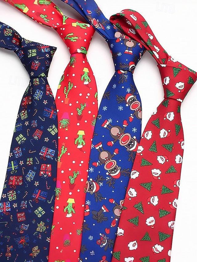 Men's Tie – Christmas Santa Fun Silk Polyester Tree and