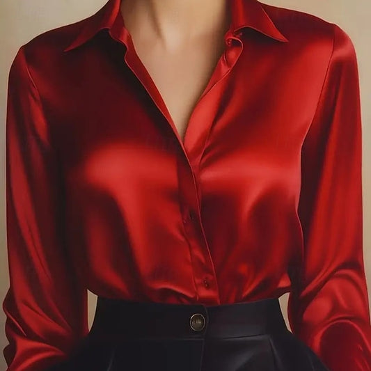 Women's Shirt Elegant Satin Top Blouse Ruched Patchwork