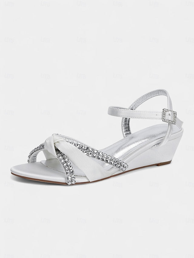 Green Women's Wedge - Satin Knot Sandals Rhinestone