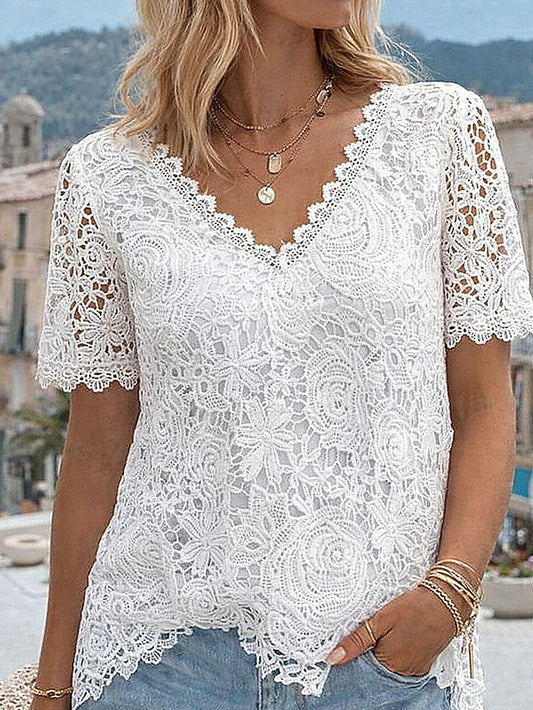 Women's T Shirt Lace T-shirt Tee Top Lace Plain Elegant