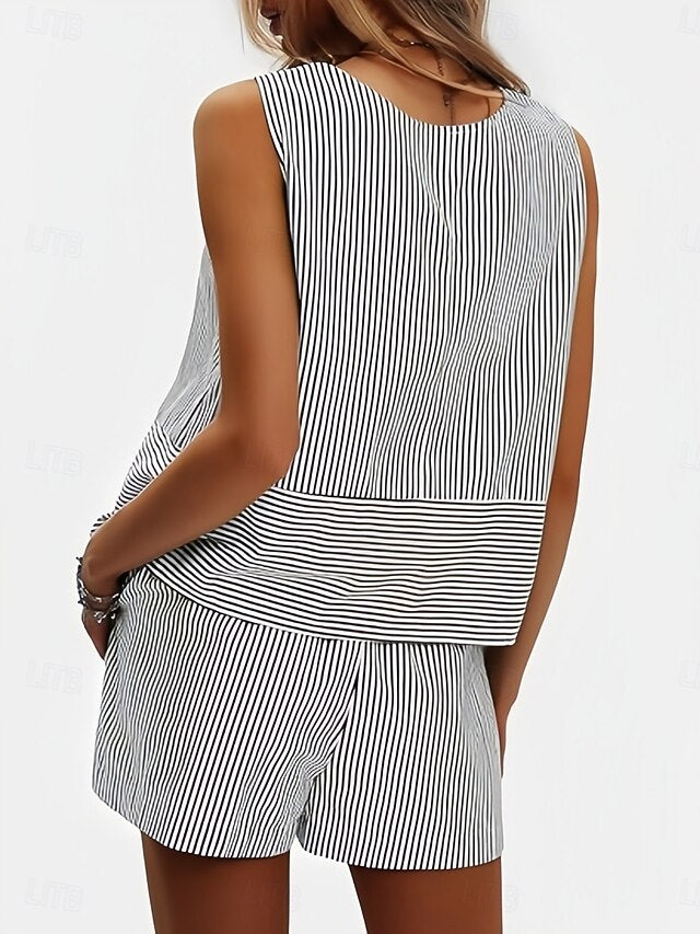 Women's Shorts Sets Bolero Top Sleeveless Round Neck