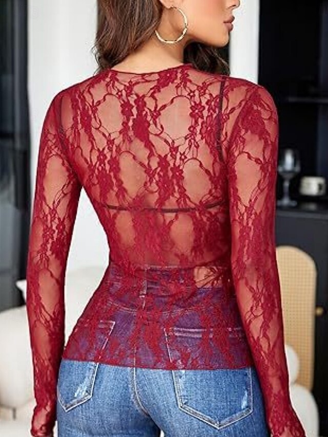 Women's Popover Shirt Casual Shirt Blouse Lace Patchwork