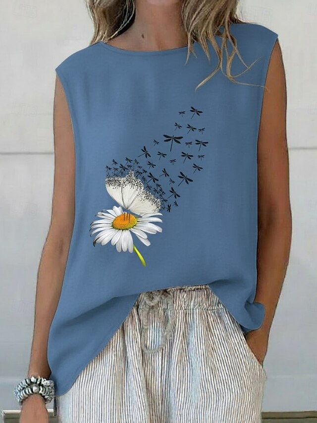 Women's Summer Tops Blouse Sleeveless Shirt Print Floral