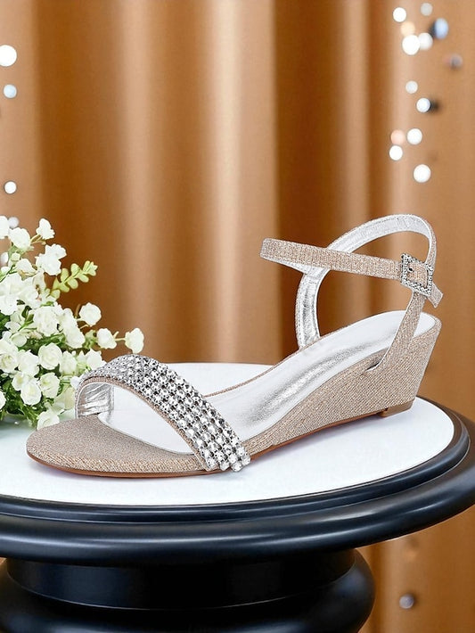 Rhinestone Wedge Women's Sandals Toe - Open Champagne