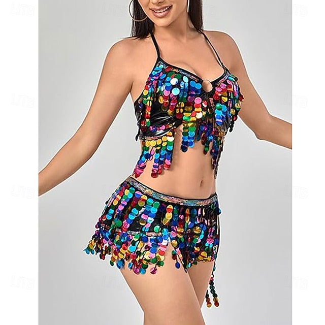Samba Dancewear Women Belly Dance Dress Sequin Tassel Bra Top