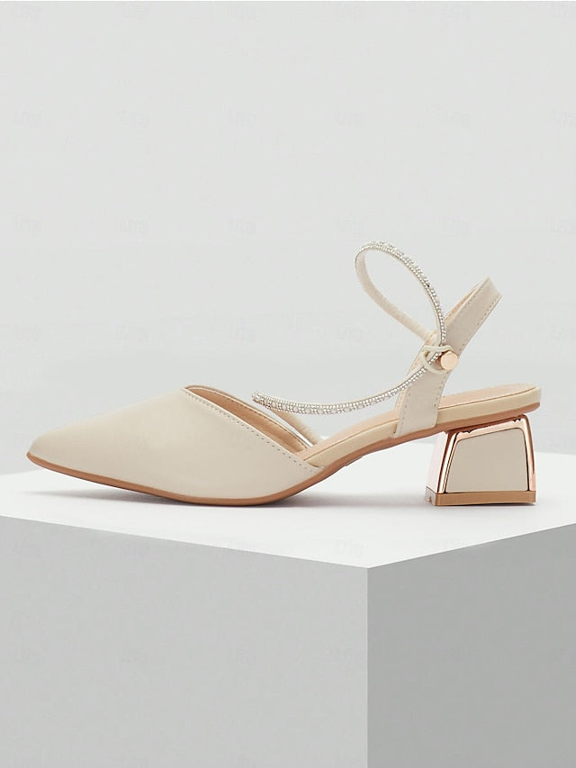 with Slingback Women's Pointed Rhinestone Heels Elegant Toe