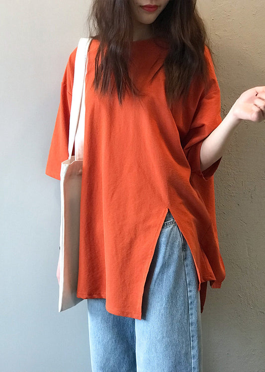 Boutique Orange O Neck Cotton T Shirts Top Summer WD010